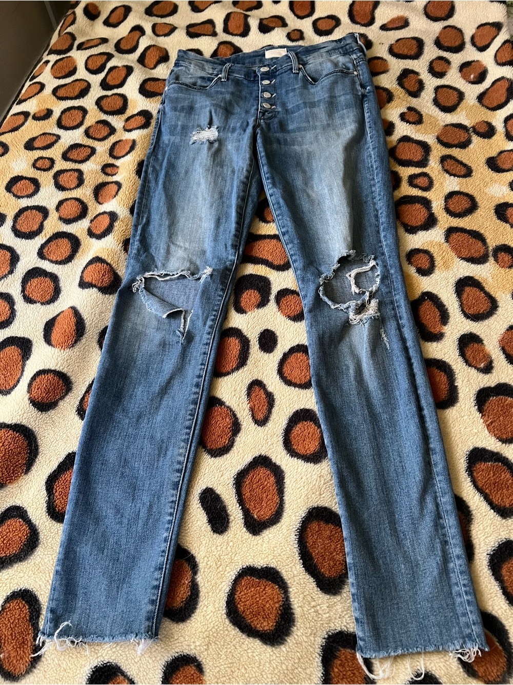 MOTHER Distressed Light Blue Skinny Jeans